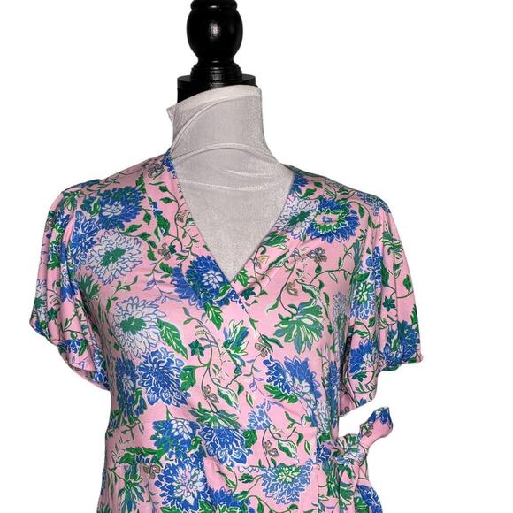 Lilly Pulitzer Sailynn Short Sleeve Wrap Romper Conch Shell Pink Size Small - Picture 3 of 14
